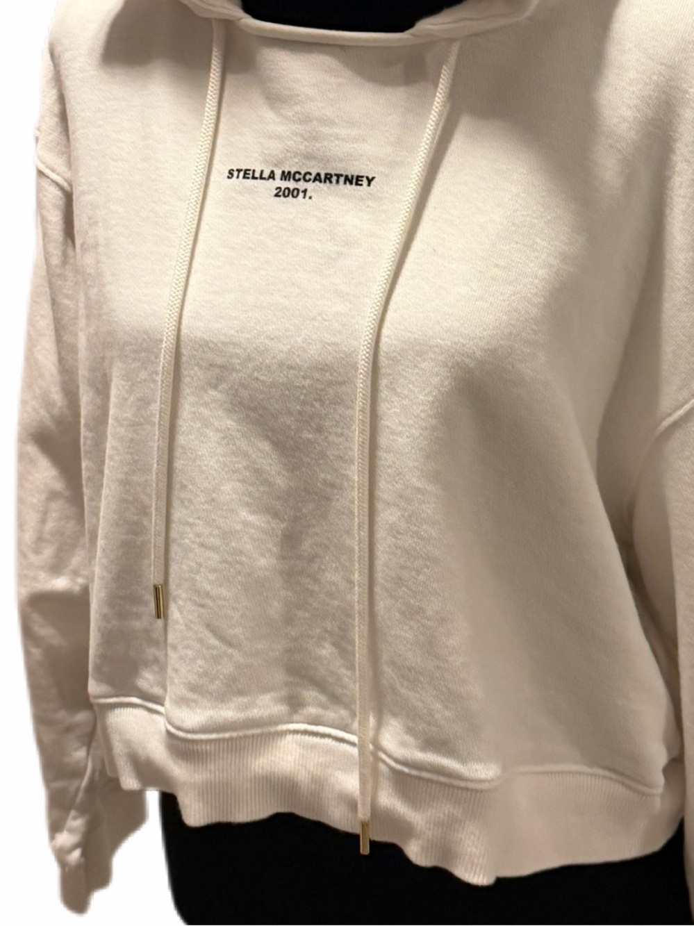 Stella McCartney White Cropped Hooded sweatshirt with black logo on front sz 40 - Picture 7 of 15